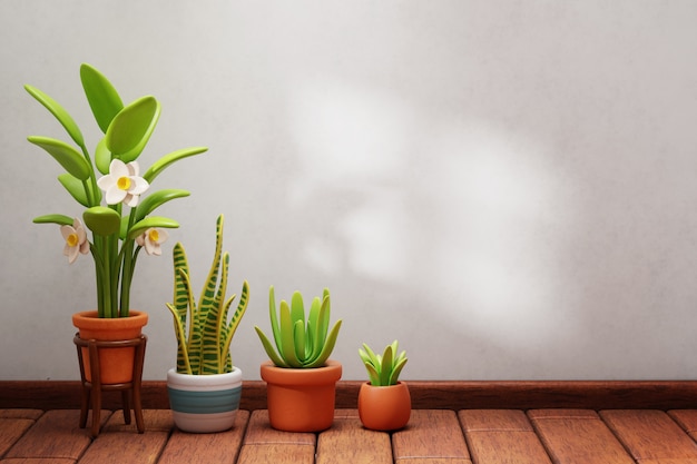 Free PSD 3d rendering of  plants and trees still life