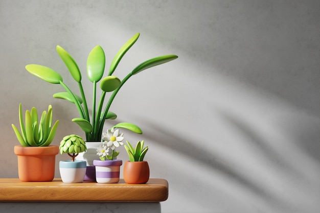 Free PSD 3d rendering of  plants and trees still life