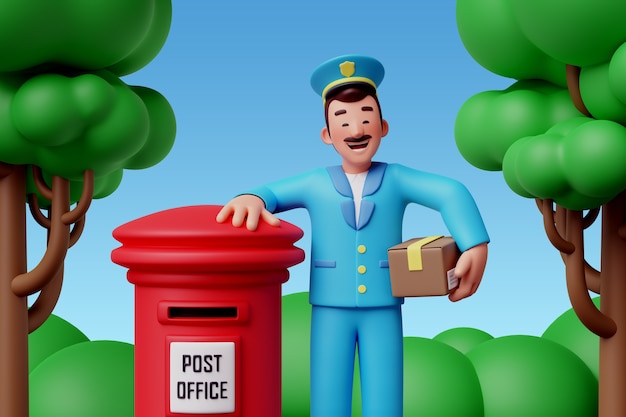 Free PSD 3d rendering of postman character