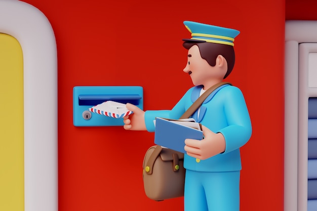 Free PSD 3d rendering of postman character