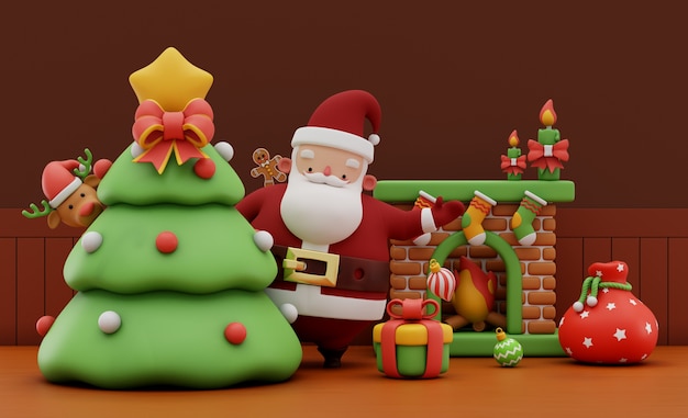 3d rendering of santa in his living room