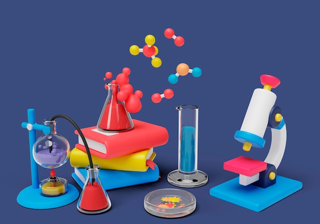 Free PSD 3d rendering of science still life background