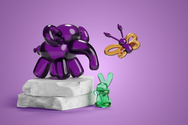 Free PSD 3d rendering of still life balloon modelling