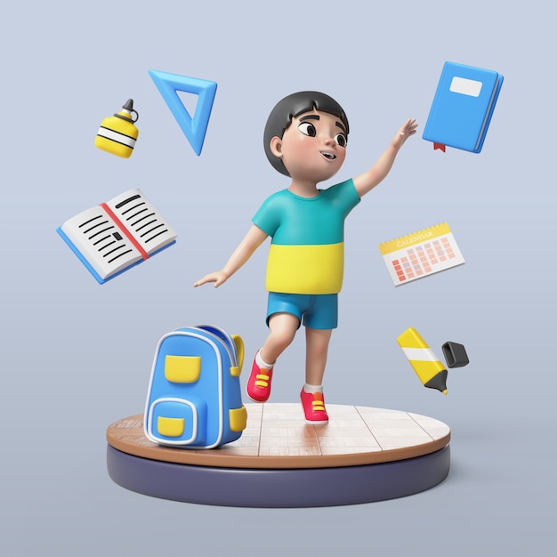 Free PSD 3d rendering of  student boy pose