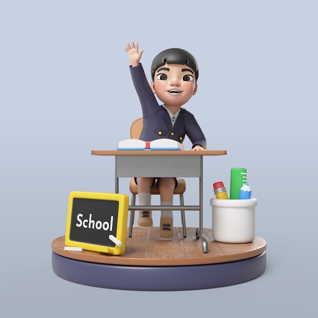 3d rendering of  student boy pose