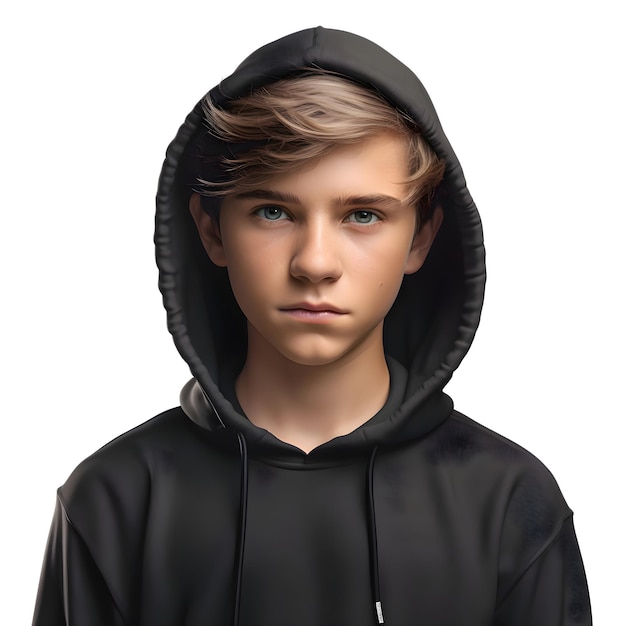 Free PSD 3d rendering of a teenager in a black hoodie isolated on white background