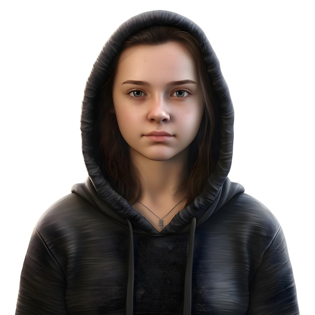 Free PSD 3d rendering of a teenager girl in a hood isolated on white background