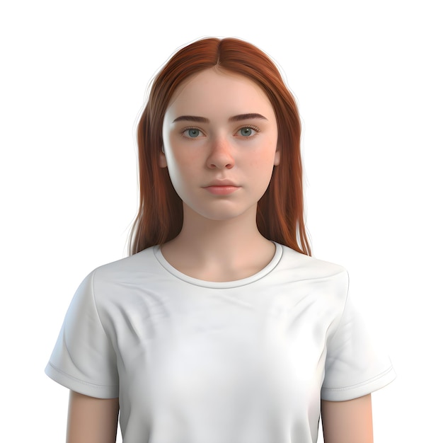 Free PSD 3d rendering of a teenager girl with freckles on her face