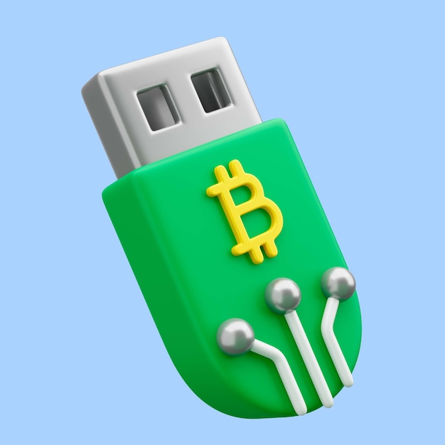 Free PSD 3d rendering of usb bitcoin icon