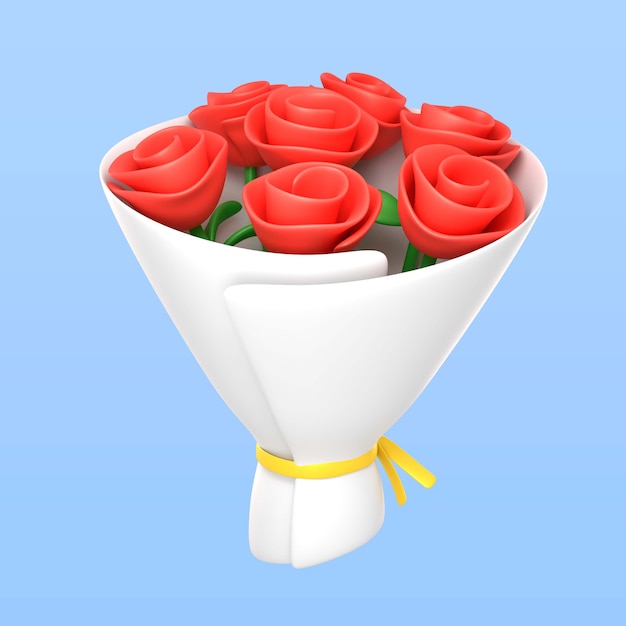 Free PSD 3d rendering of valentine's day bouquet icon