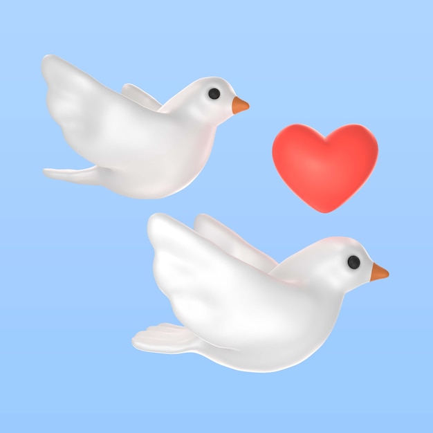 3d rendering of valentine's day doves icon