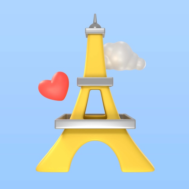 Free PSD 3d rendering of valentine's day eiffel tower icon