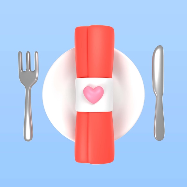 Free PSD 3d rendering of valentine's day fork and knife icon