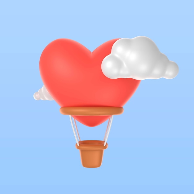 Free PSD 3d rendering of valentine's day hot air balloon icon