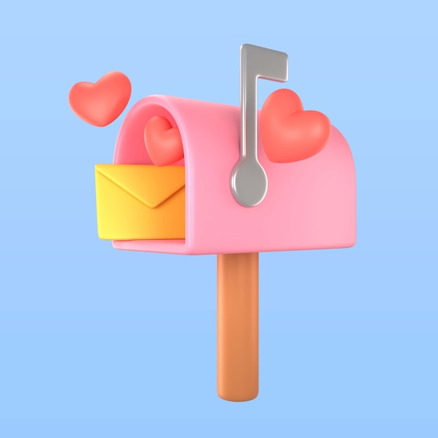 Free PSD 3d rendering of valentine's day mail boxicon