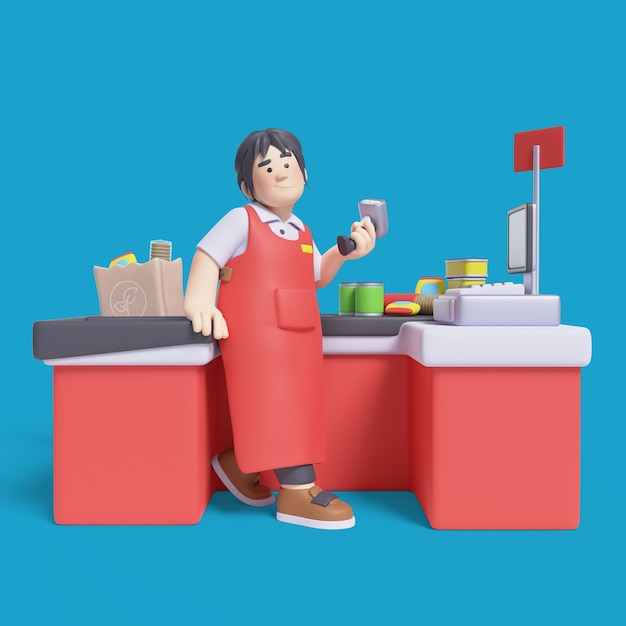 Free PSD 3d rendering of woman cashier