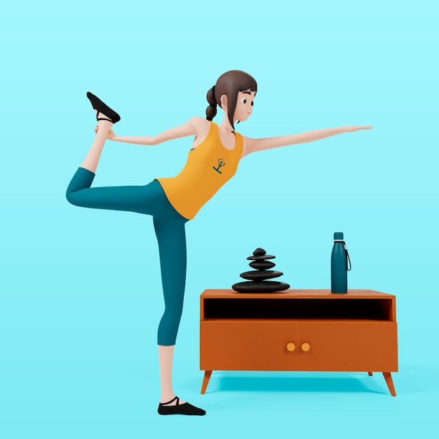 Free PSD 3d rendering of woman doing yoga