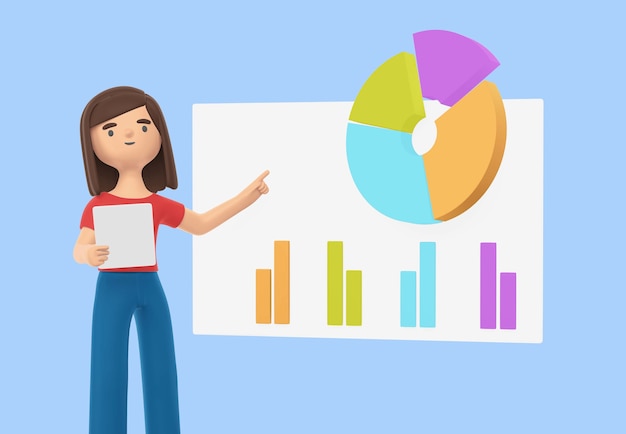 3d rendering of woman with charts