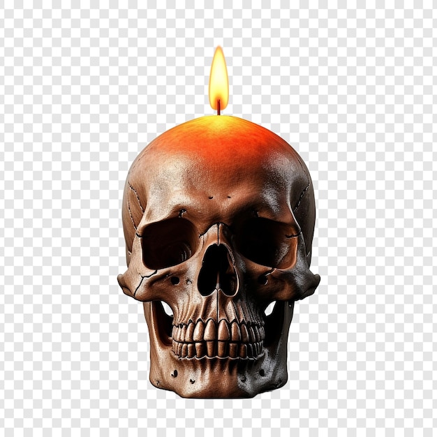 Free PSD 3d skull with burning candle halloween holiday isolated on transparent background