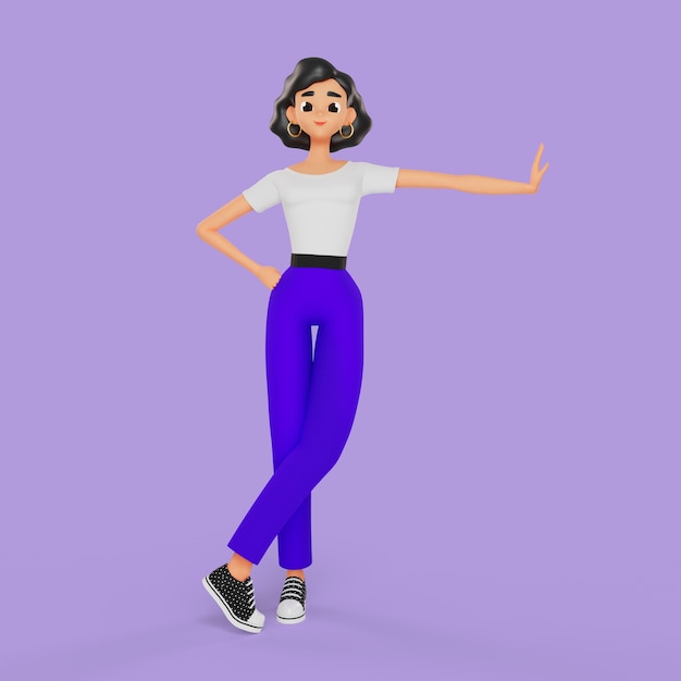 Free PSD 3d smiley woman leaning pose