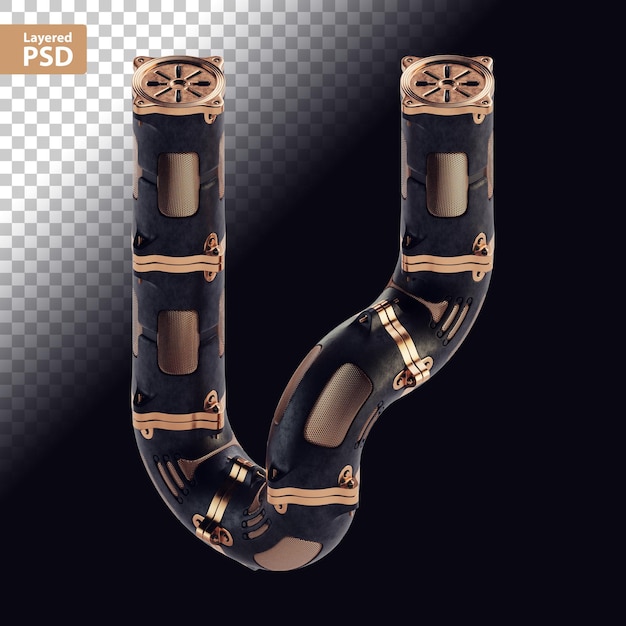 Free PSD 3d steampunk black letter with bronze parts