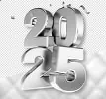 Free PSD 3d text new year 2025 silver realistic rendering new year celebration