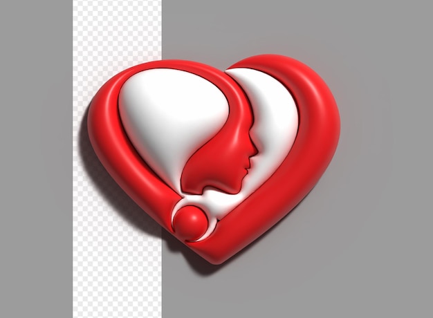 Free PSD 3d valentine day heart with human brain icon social media button