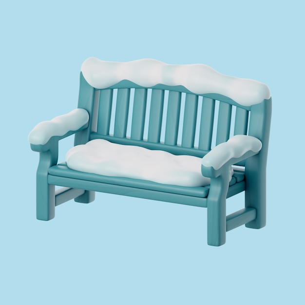 3d winter icon with bench covered in snow