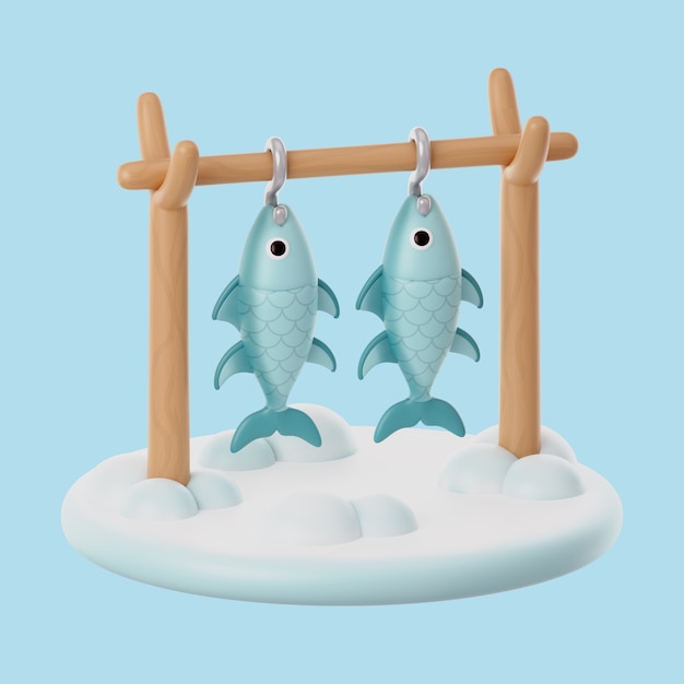 Free PSD 3d winter icon with fish