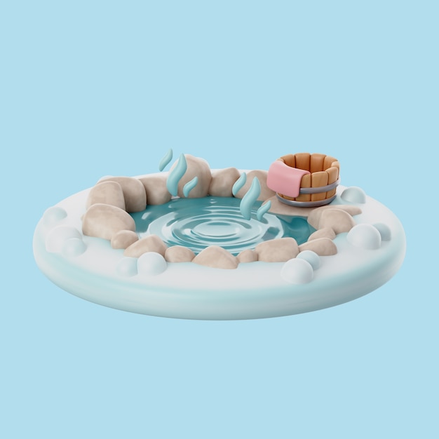 3d winter icon with ice bath