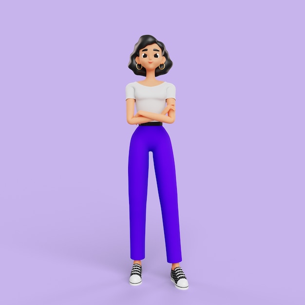 Free PSD 3d woman posing with crossed arms