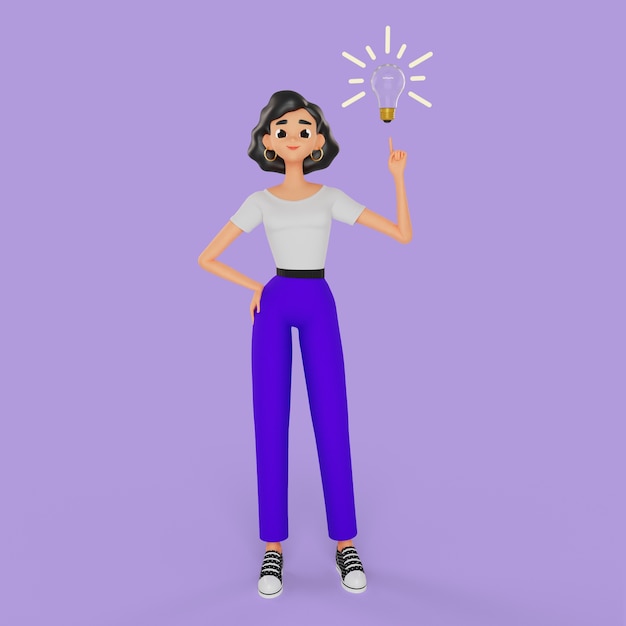 Free PSD 3d woman posing with light bulb