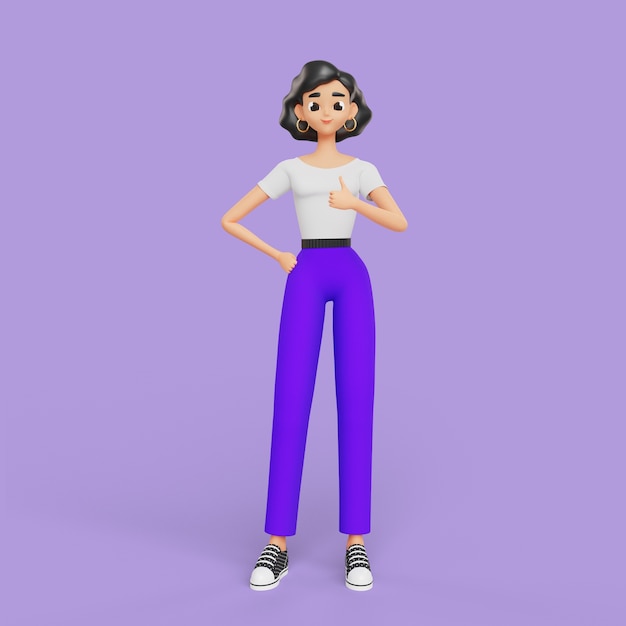 Free PSD 3d woman posing with thumb up