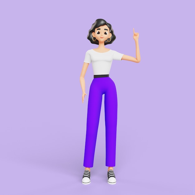 3d woman with index finger pointing up