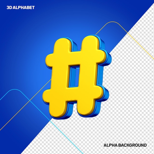 Free PSD 3d yellow hashtag symbol with blue