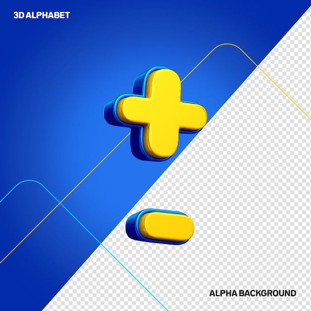 Free PSD 3d yellow plus and minus sign symbol with blue