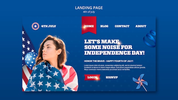 Free PSD 4th of july celebration landing page  template