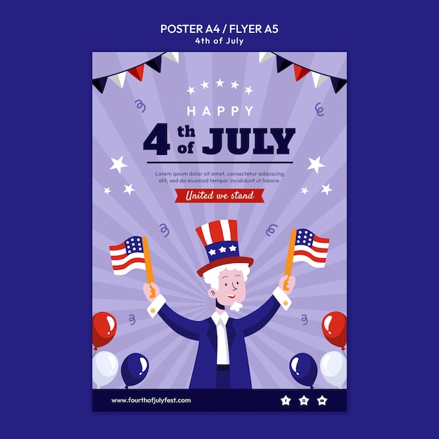 Free PSD 4th of july celebration vertical poster template