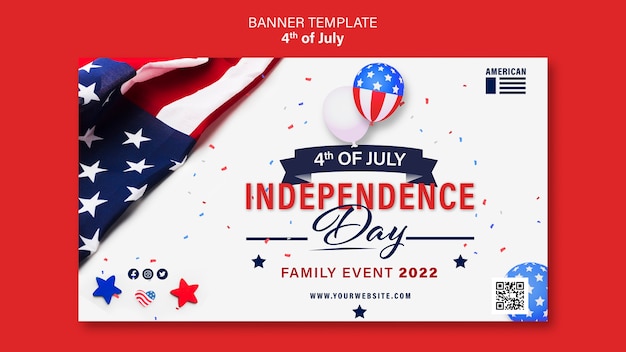 Free PSD 4th of july horizontal banner template with confetti