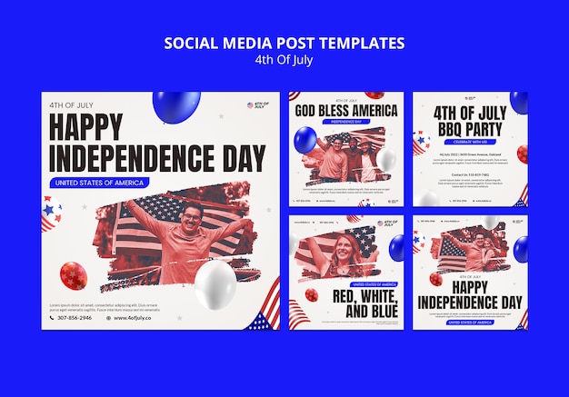 Free PSD 4th of july instagram posts template design