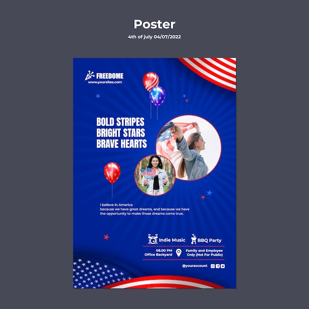 Free PSD 4th of july vertical poster template with american flag