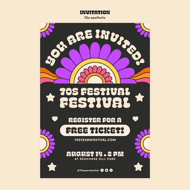 Free PSD 70's aesthetic invitation template