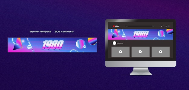 Free PSD 80s aesthetic party youtube banner template