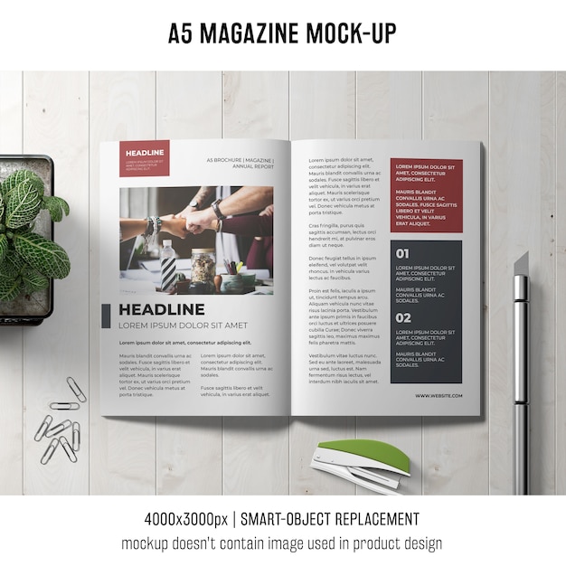 Free PSD a5 magazine mockup on table