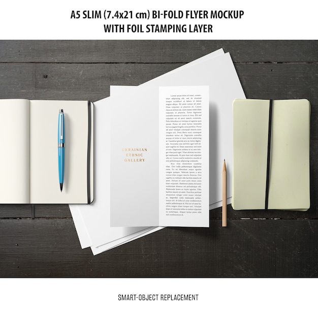 Free PSD a5 slim bi-fold flyer mockup