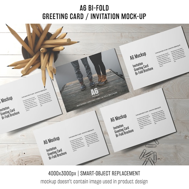 Free PSD a6 bi-fold invitation card template with pencils