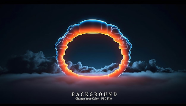 Abstract cloud illuminated with neon light ring Generative AI