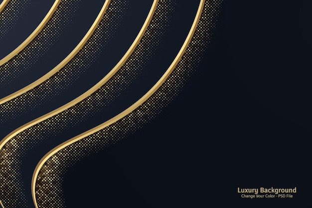 Abstract curve overlapping on dark background with glitter and golden lines glowing dots golden combinations