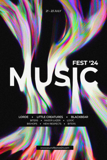 Free PSD abstract music poster template with colorful wavy shapes