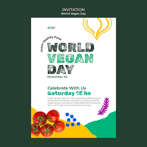 Free PSD abstract world vegan day invitation